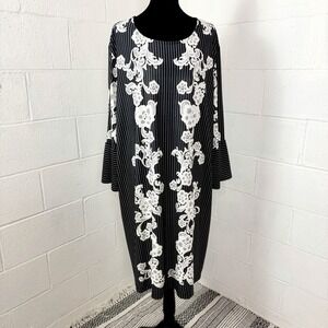 Violet B. Midi Dress Black Striped Floral Lace Graphic Wedding Guest Office 3X
